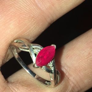 Silver ring w diamonds and a red natural crystal!